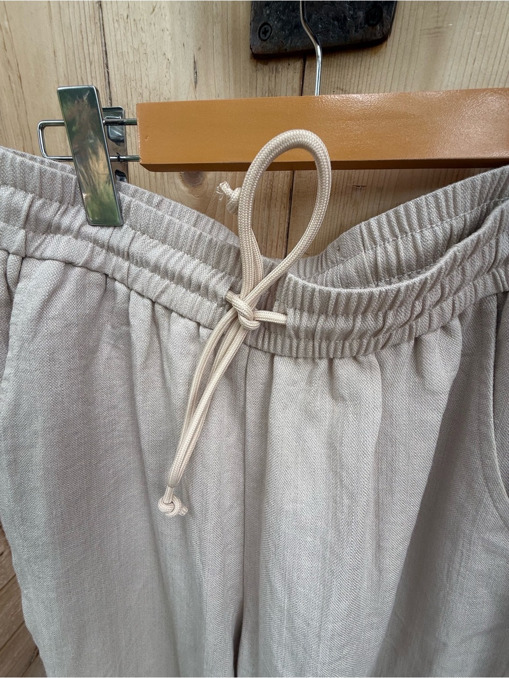 Halara Breezy Wide Leg Drawstring Linen Pants Oatmeal Beige Lounge Size Large - Picture 6 of 7